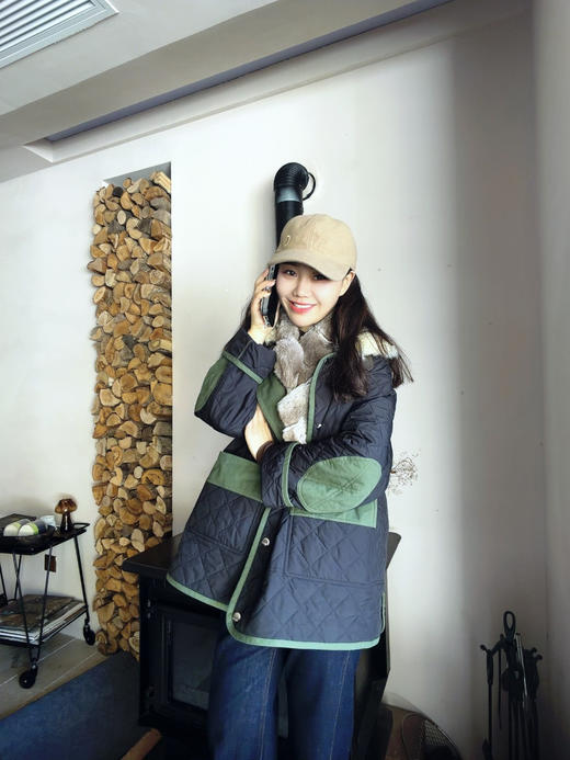 超ji减龄的全网du家工艺|原创撞色菱格羊毛领棉服| 可拆卸真羊毛领 初春新款 东北只能春秋穿！是轻薄款 商品图0