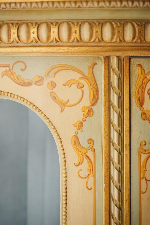 独角鹿西洋古董1890年代法国出品花卉飞鸟主题马丁漆彩绘装饰实木玻璃展示柜 商品图5