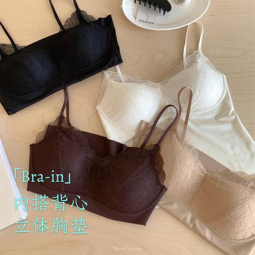 免穿文胸~蕾丝吊带背心女固定胸垫一体式背心内衣内搭 可外穿打底衫 商品图3