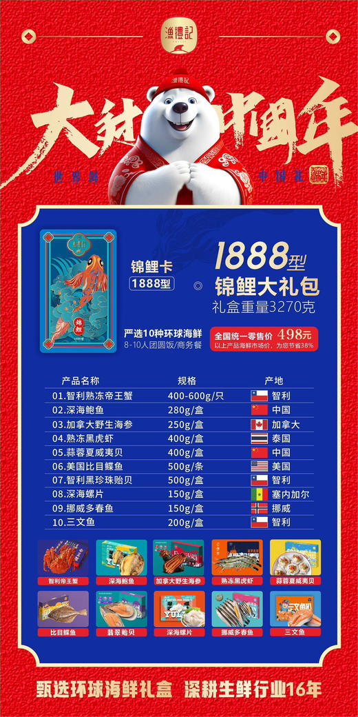 【团购价】渔礼记·锦鲤1888型海鲜大礼包 398 商品图1