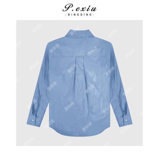 04-2潘依绣丁丁宠粉小众高级感翻领长袖皮衬衫Q36594 商品图1