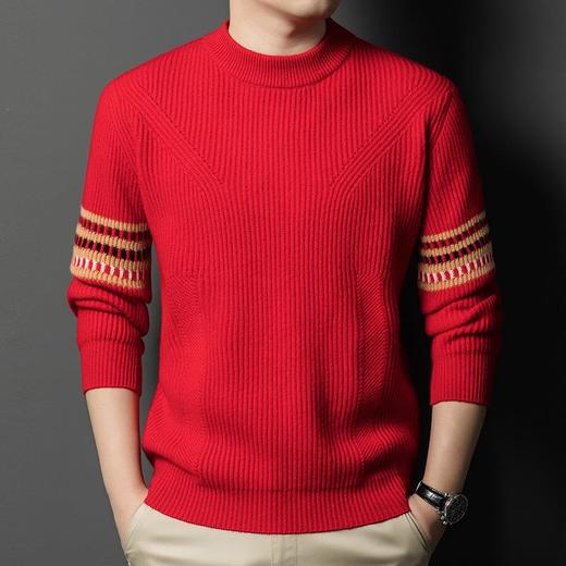 【璀璨年红】百分百羊绒衫男士保暖半高领臂珑提花毛衣2025秋冬新款气质百搭上衣潮 商品图1
