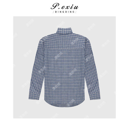04-1潘依绣丁丁宠粉韩系蓝格刺绣松弛感长袖衬衫 W-62790 商品图2