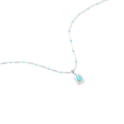 三彩2026新款蓝松石方形吊坠项链简约复古假日通勤个性西部氛围女 商品图3