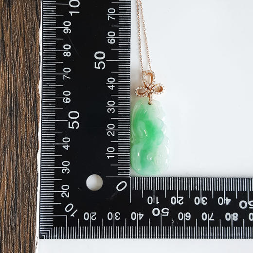 【天然正品】A货翡翠AU750黄金镶钻镶天然细腻满绿糯种葫芦（福禄平安）翡翠吊坠项链 101125AH11 商品图2