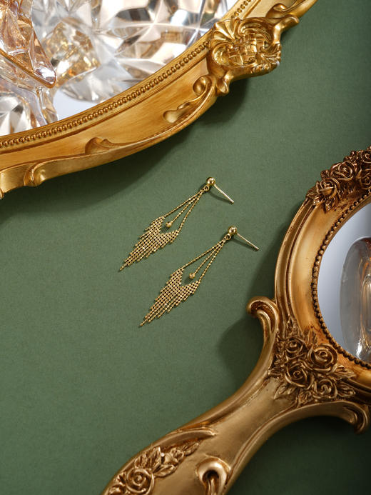 子佩集【思念织锦】银S925耳环【EL220148K】镀金菱形流苏2601 商品图1