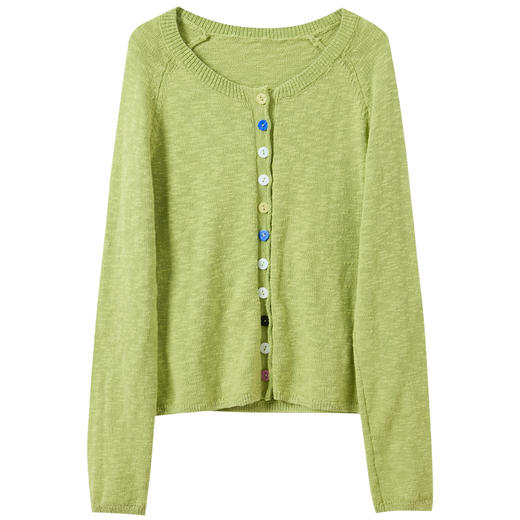 【100棉】三彩独醒2026春季新款圆领针织衫彩色纽扣毛衫插肩袖F 商品图4