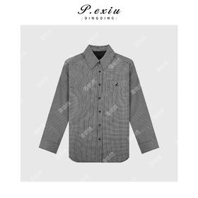 04-2潘依绣丁丁宠粉韩系松弛感格纹夹棉长袖衬衫Q6977