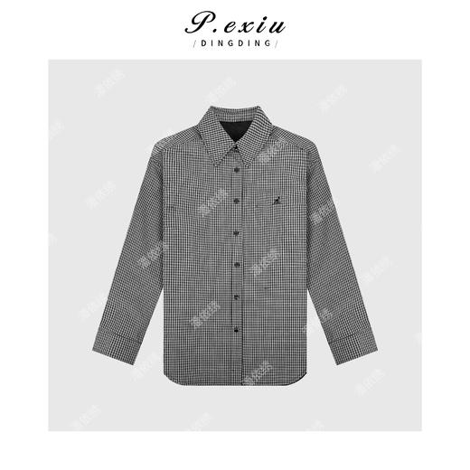 04-2潘依绣丁丁宠粉韩系松弛感格纹夹棉长袖衬衫Q6977 商品图0