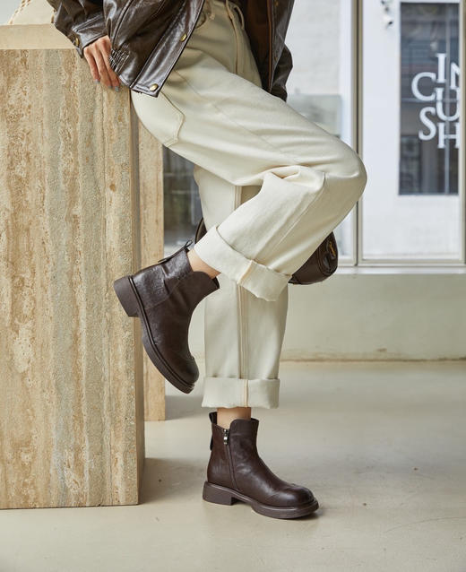 品牌捡漏真牛皮侧拉链短靴 超轻软底 商品图4