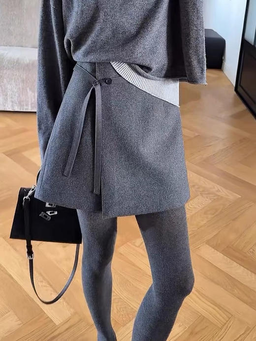 秋冬高级时髦感miu系高腰系带小A裙裤 商品图2