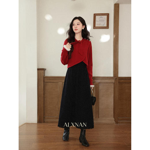 鹿向南「雾凇圣诞」百搭黑色吊带连衣裙女秋冬季叠穿收腰显瘦长裙 商品图1