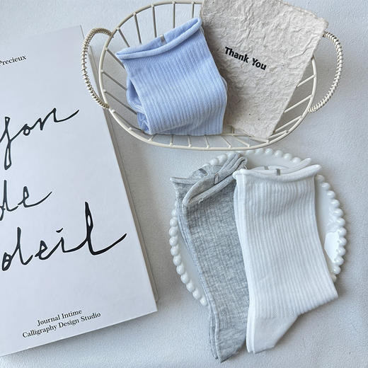 基础坑条卷边女袜-简约-纪念日百货门店同款169446737 商品图3