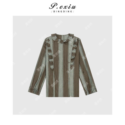 04-2潘依绣丁丁宠粉法系复古花边拼接衬衫 Q6981 商品图0