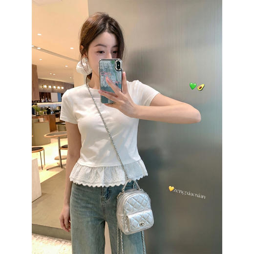 <曾小咸推荐>韩系蕾丝边白色短袖t恤上衣 商品图0