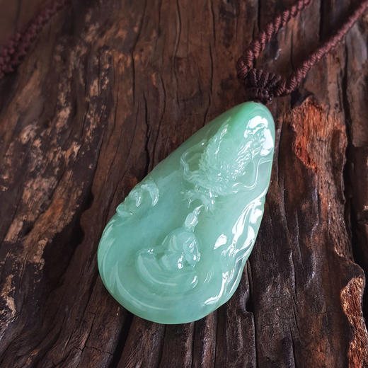 【天然正品】A货翡翠天然细腻满绿糯冰种无相御龙造型（福运亨通）翡翠吊坠项链62.6*34.4*8.9MM（皆取最大值）101125AH15 商品图5