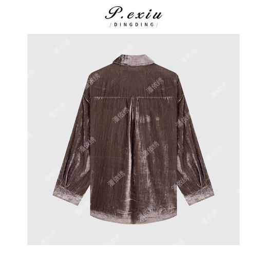 04-2潘依绣丁丁宠粉复古慵懒丝绒翻领衬衫 Q34047 商品图1