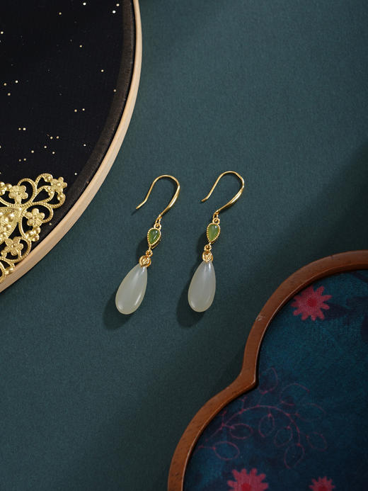 子佩集【熙和流芳】银S925耳环【EG02433】古法银镀金和田玉2601 商品图4