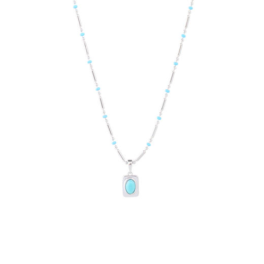 三彩2026新款蓝松石方形吊坠项链简约复古假日通勤个性西部氛围女 商品图2