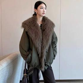 【YW】无忧购狐狸毛可拆卸大毛领50%鹅绒服羽绒宽松皮草外套女（现货48小时内发货）