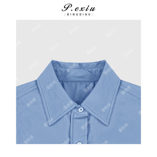 04-2潘依绣丁丁宠粉小众高级感翻领长袖皮衬衫Q36594 商品图2