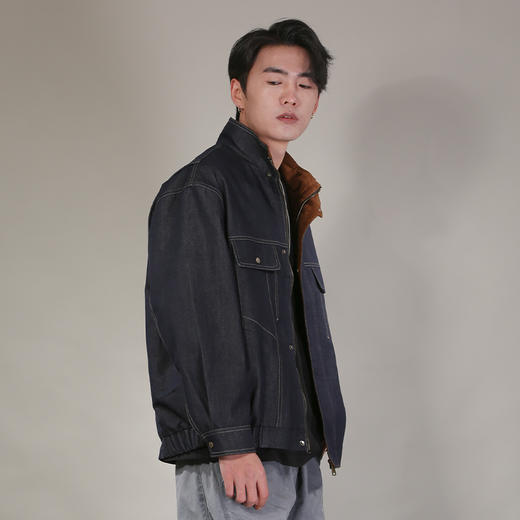 DRONKOO 2026 立领内里袖口拼灯芯绒普洗牛仔中厚夹克 商品图2