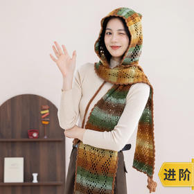 苏苏姐家冬禧连帽围巾手工diy编织钩针印象莫奈毛线团围巾材料包