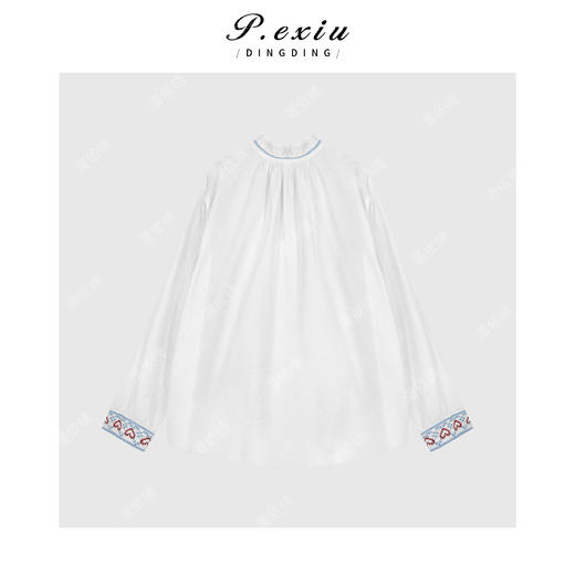 04-6潘依绣丁丁宠粉法式优雅重工刺绣花边立领衬衫 Q2641 商品图1