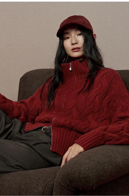 一店k （珍稀内蒙山羊绒！）新年战袍锁死！珍珠拉链羊毛开衫显贵💯高精密绞花镂空+双头珍珠拉链，精致贵气和日常实穿直接焊身上！松弛中又透着精致感！秋冬单穿内搭大衣都超适配！高领绞花拉链针织毛衣 商品图12