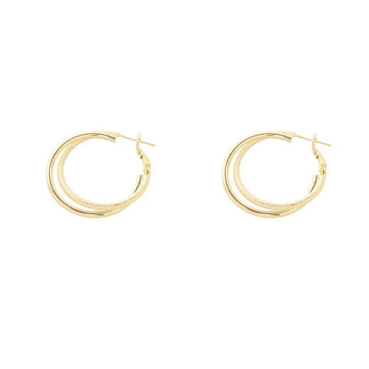 三彩2026新款镀金肌理双圈耳环S925银针复古约会通勤轻熟简约小众 商品图4