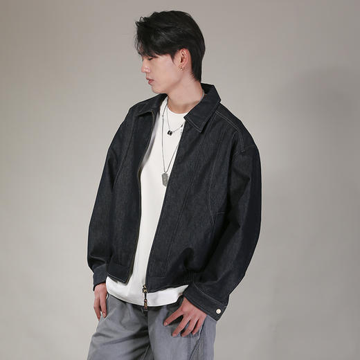 DRONKOO 2026 翻领拉链钉珠装饰明线普洗牛仔中厚夹克 商品图3