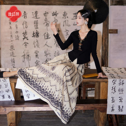 【多件多折】逸红颜《雅集》2026春新品波西米亚民族风定位亚麻大摆伞裙半裙女 商品图1