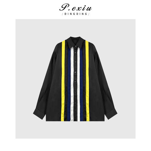 04-6潘依绣丁丁宠粉复古撞色吸睛竖条纹立领长袖衬衫Q88590 商品图0