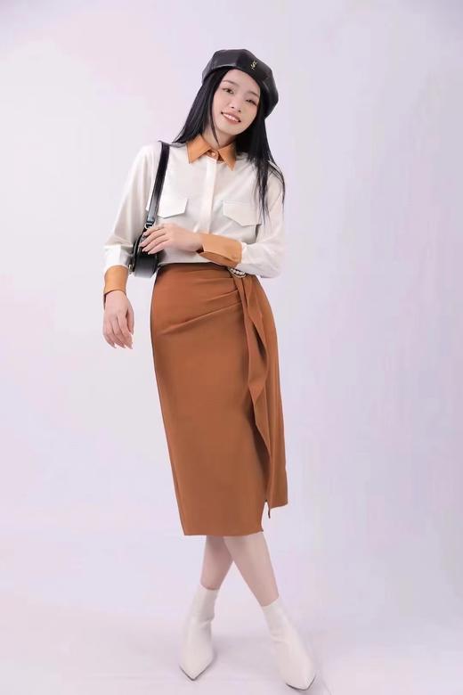 33GAZ060498#珍珠扣前扭褶半裙 商品图0