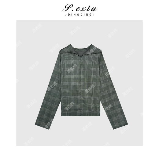 04-6潘依绣丁丁宠粉英伦风气质格子高领后拉链衬衫 Q56050 商品图1