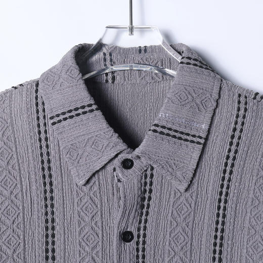 6823SDSA男士秋冬新款痞帅男装时尚菱形撞色提花竖纹设计长袖衬衫百搭 商品图2