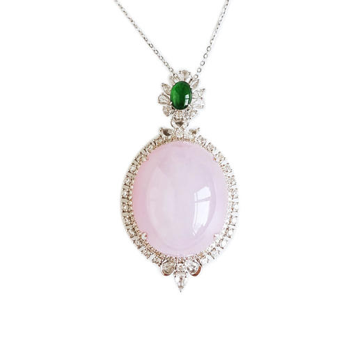 【天然正品】A货翡翠AU750收藏级白金豪镶钻镶天然细腻糯冰种紫罗兰蛋面翡翠吊坠项链蛋面：22.8*18.8MM整体：44.5*23.6*20.2MM（皆取最大值）101125AH26 商品图0