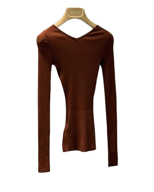 女款后背V领丝质长袖打底衫zo017 商品图1