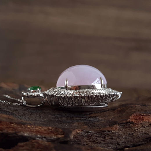 【天然正品】A货翡翠AU750收藏级白金豪镶钻镶天然细腻糯冰种紫罗兰蛋面翡翠吊坠项链蛋面：22.8*18.8MM整体：44.5*23.6*20.2MM（皆取最大值）101125AH26 商品图7