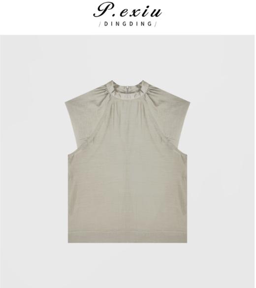 04-1潘依绣丁丁宠粉法式设计感减龄气质小飞袖圆领衬衫 Q7222 商品图0