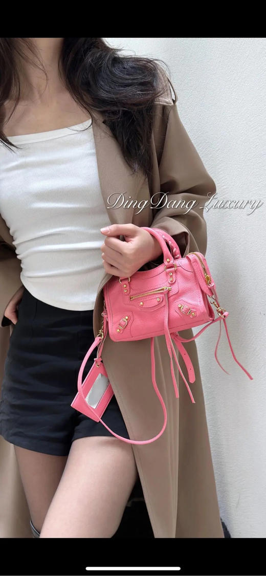 巴黎世家 Le City mini 粉色 羊皮 机车包 商品图2