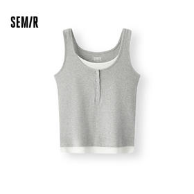 森马背心女夏撞色假两件紧身工字简约百搭休闲潮流小个子叠穿衣服