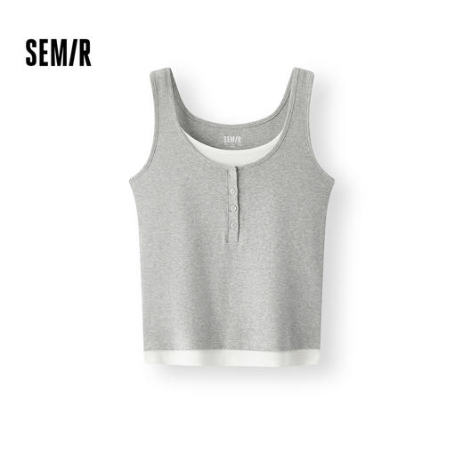 【99元任选2件】森马背心女夏撞色假两件紧身工字简约百搭休闲潮流小个子叠穿衣服 商品图0