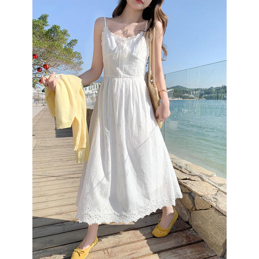 <曾小咸推荐>白色吊带裙子黄色开衫套装 商品图2