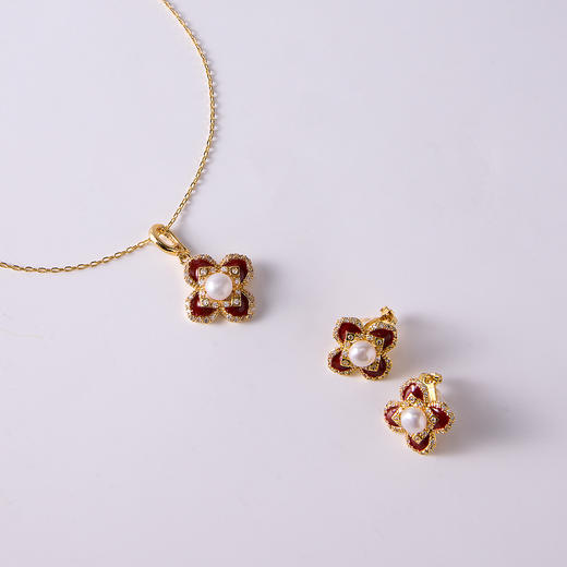 Manreya玛芮雅“鸿运四叶草”淡水珍珠项链、耳钉|淡水珍珠，铜镀金 商品图0