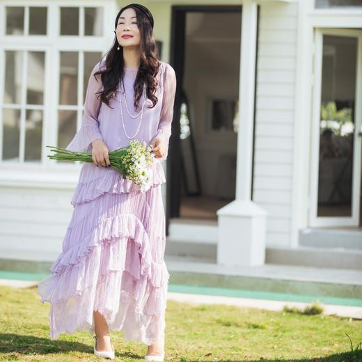 【林栖设计小店】叠叠清影|桑蚕丝荷叶边仙气2026春新款真丝连衣裙两件套1961176 商品图1