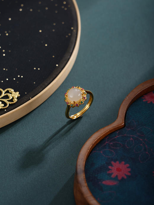 子佩集【花开映锦】银S925戒指【JZ07466】古法银镀金和田玉彩宝2601 商品图4