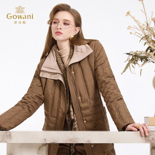 乔万尼新品90白鸭绒百搭质感棕收腰翻领显瘦保暖羽绒服ED4T788 商品图2