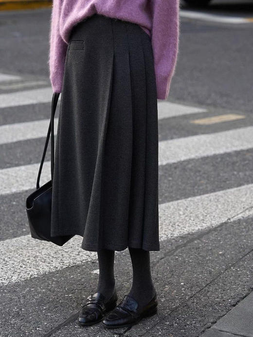 【百图lulu定制】【神仙毛呢裙】桑蚕丝羊毛混纺  显瘦 显高 保暖 毛呢 不规则 弹力腰围 百褶半裙 商品图1