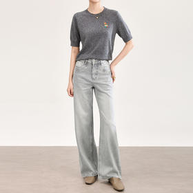 「高货wl」全新升级【铂金会员275/天猫369/差价94】(02429)洛诗琳法式高腰烫钻磨白牛仔裤2026春季新款百搭显瘦阔腿直筒裤